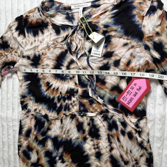 NWT BCBGeneration Boho Peasant LS Black Beige Blue Tie Dye SZ Large - Picture 9 of 10